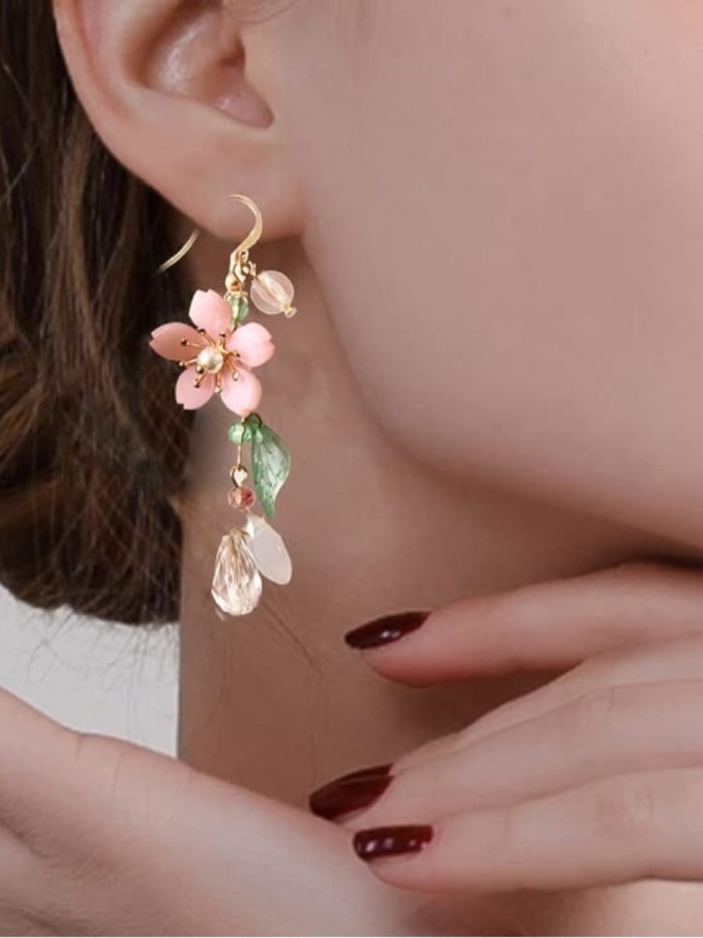 Delicate Pink Flower Dangle Earrings by